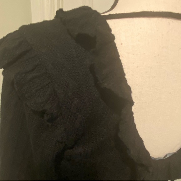 Women's Black Cable knit Midi Sweater Dress Ruffled Collar Textured New Medium - Picture 10 of 16